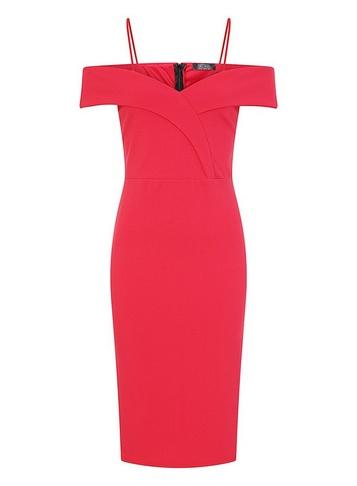 *girls On Film Red Bardot Strappy Midi Bodycon Dress