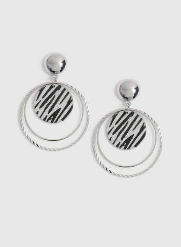 Dorothy Perkins Silver Glitter Zebra Print Earrings