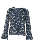 Dorothy Perkins *izabel London Multi Blue Ruffle Neck Floral Top