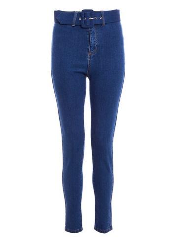 *quiz Blue High Waisted Belted Skinny Jeans