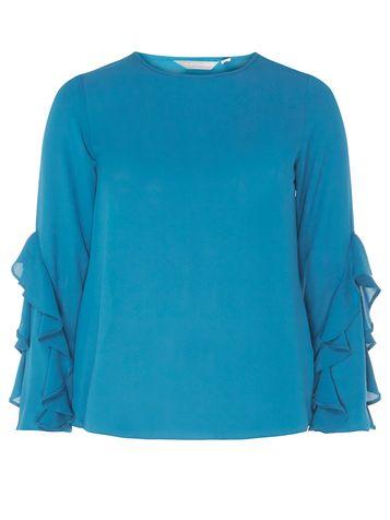 Dorothy Perkins Petite Teal Ruffle Sleeve Blouse