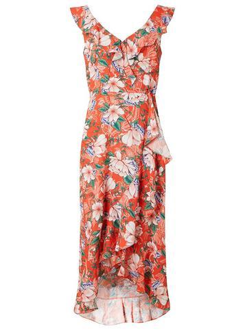 Dorothy Perkins Orange Floral Ruffle Midi Dress