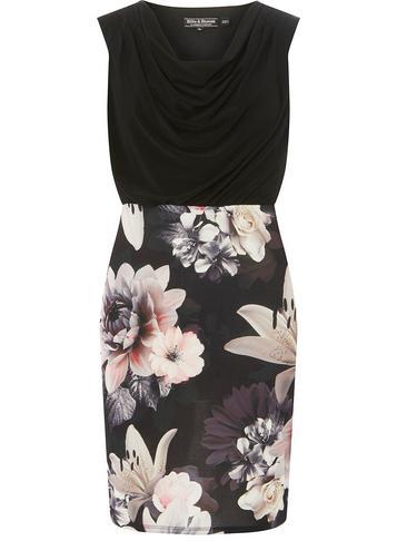 Dorothy Perkins *billie & Blossom Black Cowl Neck Floral Bodycon Dress