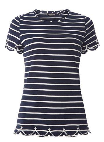 Dorothy Perkins Navy & Ivory Stripe Embroidered T-shirt