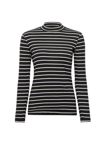 Dorothy Perkins Black And Ecru Stripe Print Funnel Neck Cotton T-shirt