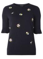 Dorothy Perkins Navy Knitted Embroidered T-shirt