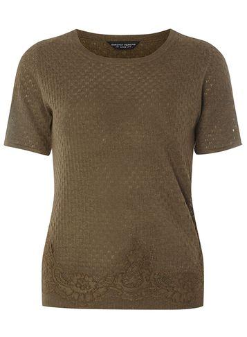 Dorothy Perkins Khaki Lace Hem Tee