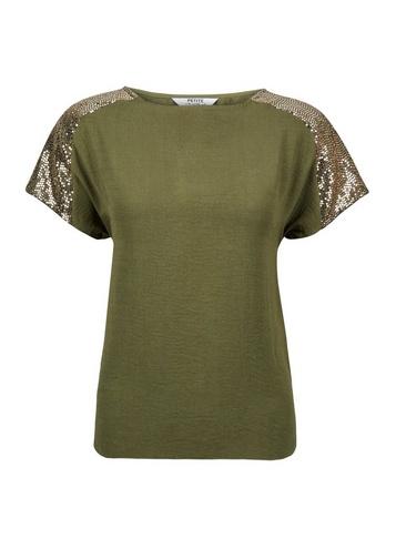 Dorothy Perkins Petite Khaki Sequin Trim T-shirt