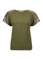 Dorothy Perkins Petite Khaki Sequin Trim T-shirt