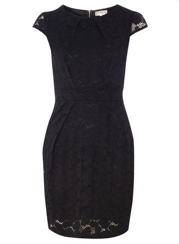 Dorothy Perkins *voulez Vous Black Floral Lace Pleated Dress