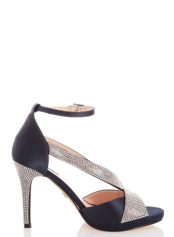 *quiz Navy Satin Diamante Strap Sandals