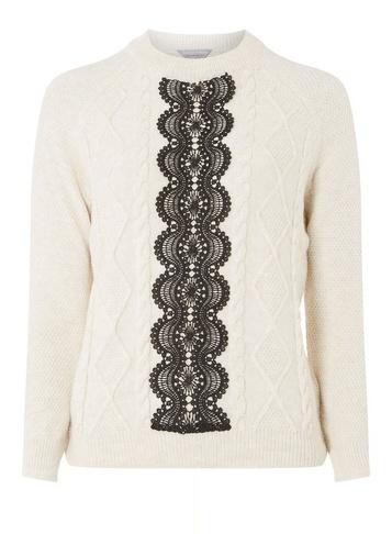 Dorothy Perkins Petite Cream Lace Cable Jumper