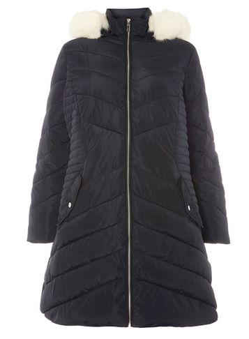 Dorothy Perkins Dp Curve Black Faux Fur Trim Puffer Jacket