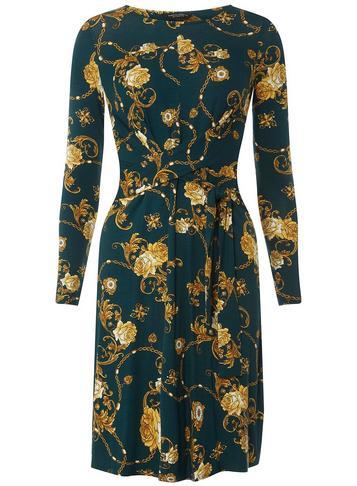 Dorothy Perkins *tall Green Chain Print Skater Dress