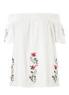 Dorothy Perkins *dp Curve White Shirred Embroidered Bardot Top