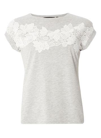 Dorothy Perkins Grey Lace Yoke T-shirt