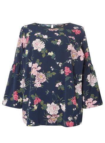 Dorothy Perkins *dp Curve Blue Floral Print Wide Sleeve Top