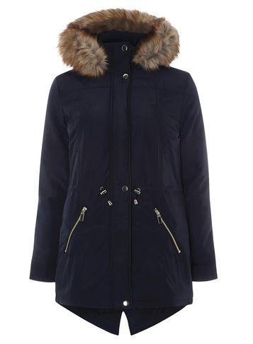 Dorothy Perkins Navy Pu Trim Parka Coat