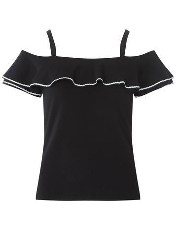 Dorothy Perkins Black Rik Rak Trim Cold Shoulder Top