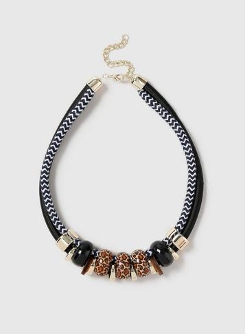Dorothy Perkins Multi Colour Leopard Print Striped Collar Necklace