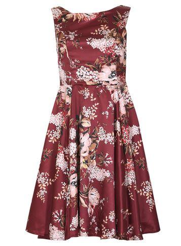 Dorothy Perkins *fever Fish Burgundy Satin Floral Skater Dress