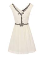 Dorothy Perkins *little Mistress Cream Embellished Front Mini Dress