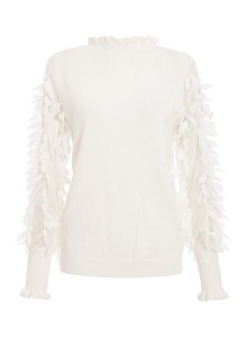Quiz Cream Knit Mesh Leaf Design Jumper