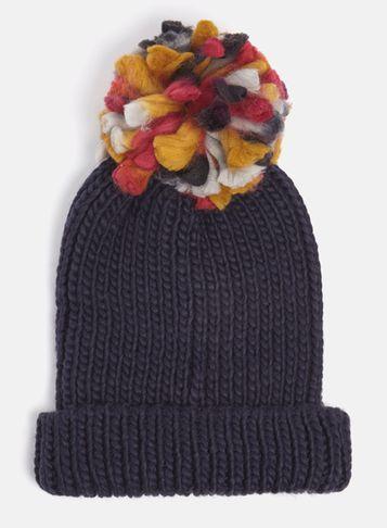 Dorothy Perkins Navy Blue Slub Pom Beanie Hat