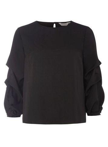 Dorothy Perkins Petite Black Tuck Detail Sleeve Blouse