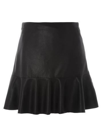 Dorothy Perkins Black Faux Leather Frill Hem Skirt