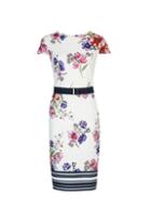 Dorothy Perkins Ivory Floral Print Scuba Belted Pencil Dress