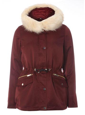 Dorothy Perkins Burgundy Hooded Detachable Fur Parka