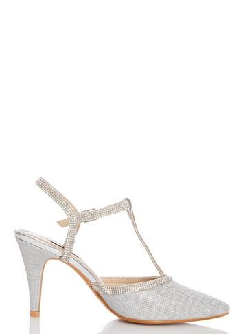 *quiz Silver Shimmer Heeled Court Shoes