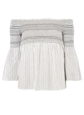 Dorothy Perkins White Striped Sheered Bardot Top