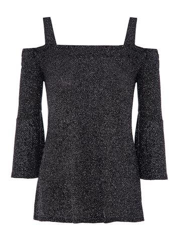 Dorothy Perkins *quiz Black Cold Shoulder Glitter Top
