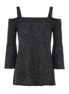 Dorothy Perkins *quiz Black Cold Shoulder Glitter Top