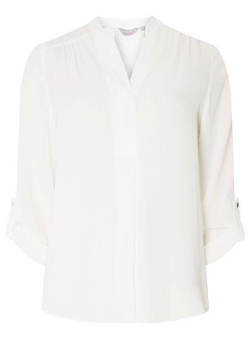 Dorothy Perkins Petite White Roll Sleeve Shirt