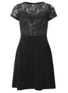 Dorothy Perkins Black Sequin Lace Fit And Flare Dress