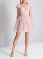 Dorothy Perkins *chi Chi London Petite Mink 3d Floral Mini Skater Dress