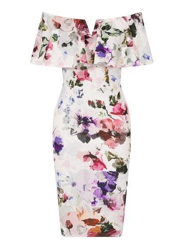 Dorothy Perkins *girls On Film White Floral Ruffle Bodycon Bardot Dress
