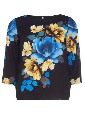 Dorothy Perkins Black Placement Floral Print Top