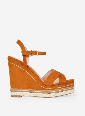 Dorothy Perkins Tan Rosie Cross Wedge Sandals