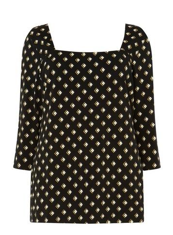 Dorothy Perkins Dp Curve Multi Colour Geometric Square Neck Top.