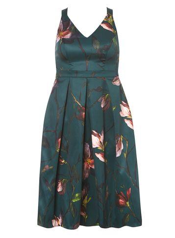 Dorothy Perkins Petite Green Floral Satin Prom Dress