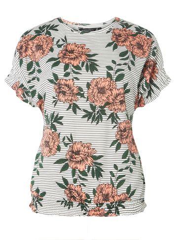 Dorothy Perkins Ivory Stripe Floral Ruche Hem T-shirt