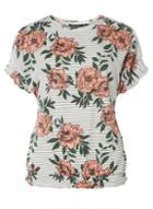 Dorothy Perkins Ivory Stripe Floral Ruche Hem T-shirt