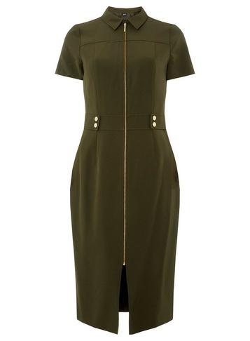 Dorothy Perkins Khaki Zip Front Pencil Dress