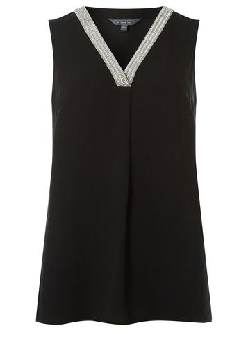 Dorothy Perkins *tall Black Embellished Neck Top