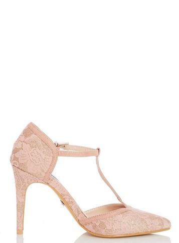 *quiz Pink Glitter Lace T-bar Court Shoes