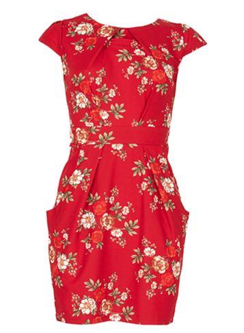 Dorothy Perkins *blue Vanilla Red Floral Print Tulip Bodycon Dress